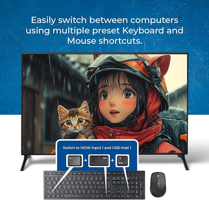 OREI 4x1 KVM HDMI Seamless Switch Multiviewer, Share Multiple Devices, PC, Computers, Phones, Gaming on One Display Monitor, Keyboard Control and USB 3.0 Peripheral Control