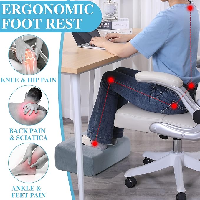 ROYALAY Adjustable Foot Rest Under Desk for Office, High-Density Foam Foot Rest with 3 Adjustable Heights, Ergonomic Footrest with Washable Cover for Home, Airplane, Travel(17 * 11 * 17in, Gray)