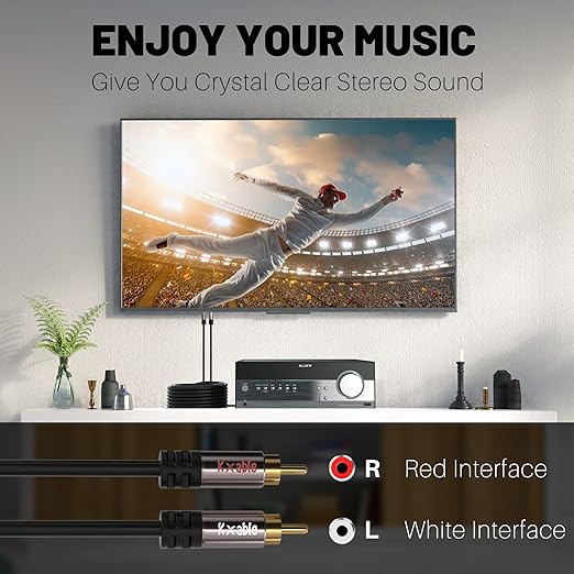 RCA Cable 75FT, 2RCA Male to 2RCA Male Stereo Audio Cable,【Oxygen-Free Copper, Hi-Fi Sound, Double Shielded】 2 RCA Car Audio Subwoofer Cord for Home Theater, HDTV, Amplifier, Hi-Fi System, Speaker