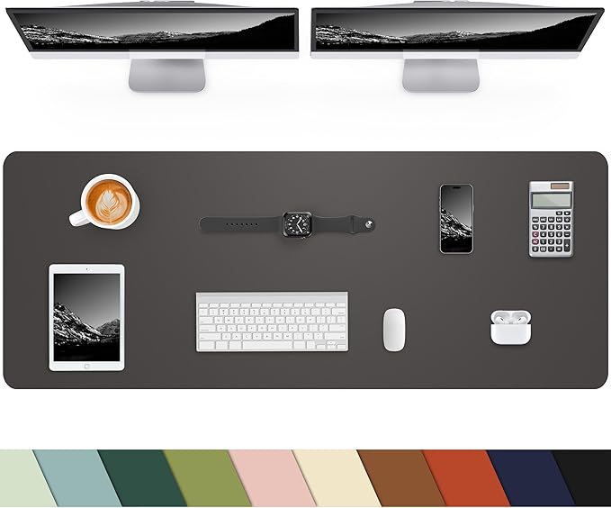 Leather Desk Pad Protector,48"x 17"Desk Mat Large, Mouse Pad, Non-Slip PU Leather Desk Blotter,Waterproof Desk Pad for Office/Home(Dark Grey)