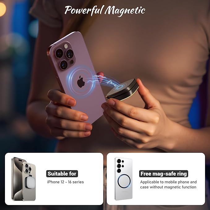 Magnetic Selfie Light for Phone: 5 Led Mode with Mirror Compatible for iPhone & Android - Rechargeable Portable Fill Light for Photography/Video Recording/Conference/Vlog/Makeup (Black)