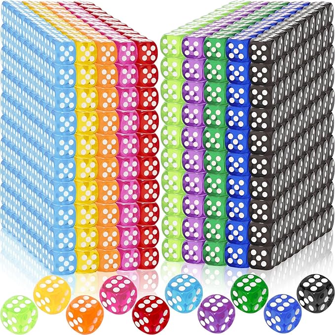 300 Pieces Colored Dice Bulk Set 14 MM 6 Sided Standard Dices for Classroom Teaching Board Game Playing and Rolling, 10 Colors