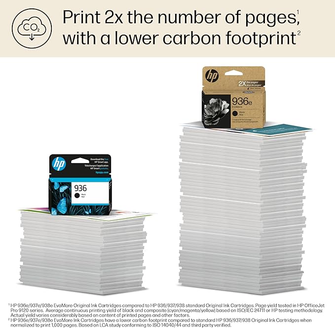 HP 936e Black EvoMore Ink Cartridge Printers | Works with Printer Series: OfficeJet 9120, Pro 9100, Pro Wide Format 9700 | Carbon Neutral | 4S6V6LN