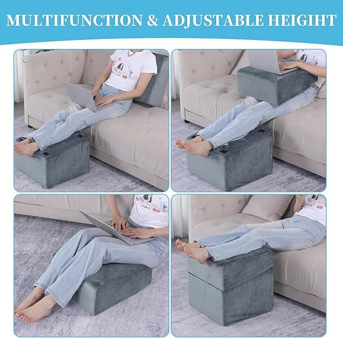 ROYALAY Adjustable Foot Rest Under Desk for Office, High-Density Foam Foot Rest with 3 Adjustable Heights, Ergonomic Footrest with Washable Cover for Home, Airplane, Travel(16 * 16 * 17in, Gray)