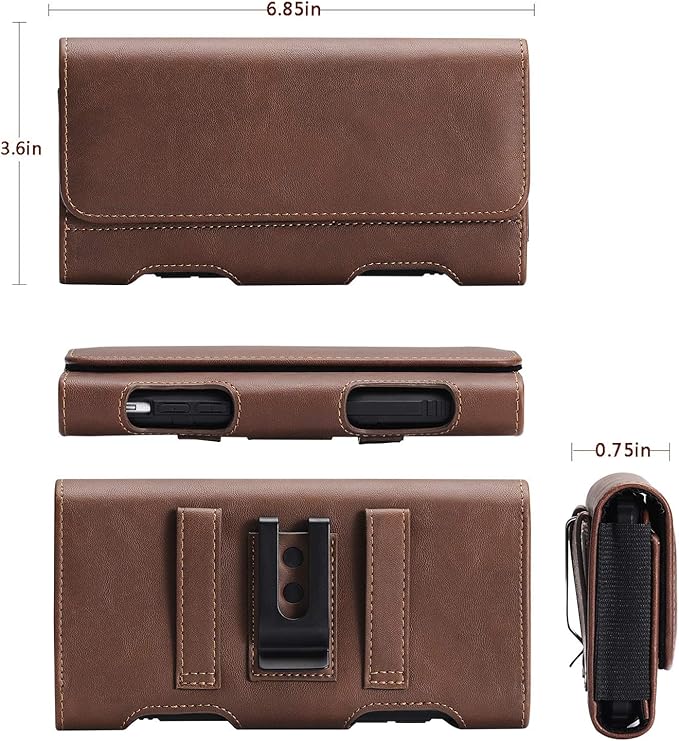 BECPLT Leather Galaxy S24 Ultra/Plus Holster Case with Belt Clip, ID Card Holder, Compatible with Galaxy S23+, Note 10+, S20+, A71, Note 9, 8, LG Stylo 5 (Brown)