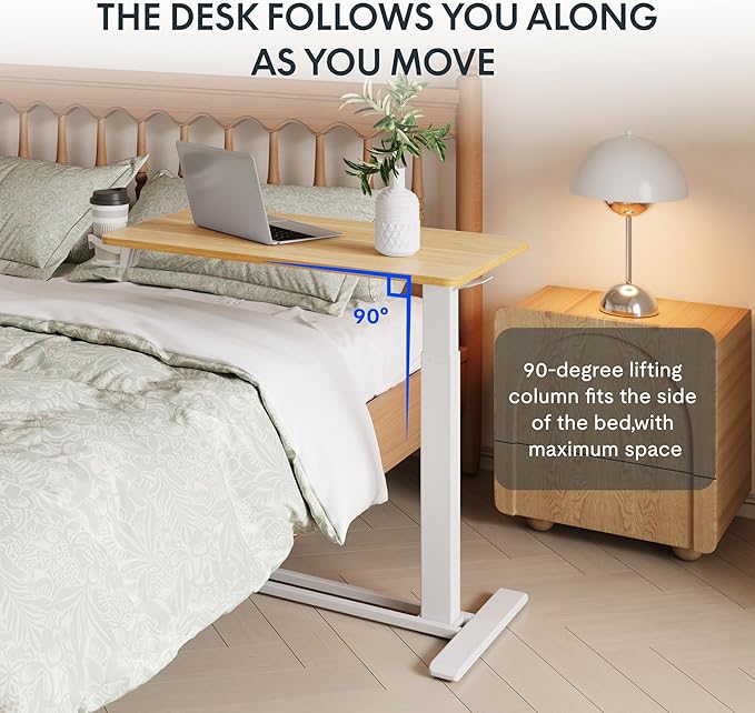 FLEXISPOT Adjustable C Table with Wheels, Mobile Snack Side End Table Sofa Couch Bedside Table Laptop Rolling Cart TV Tray Night Stand Small Space Side Table,(27.6" W x 15.7" D,Maple)
