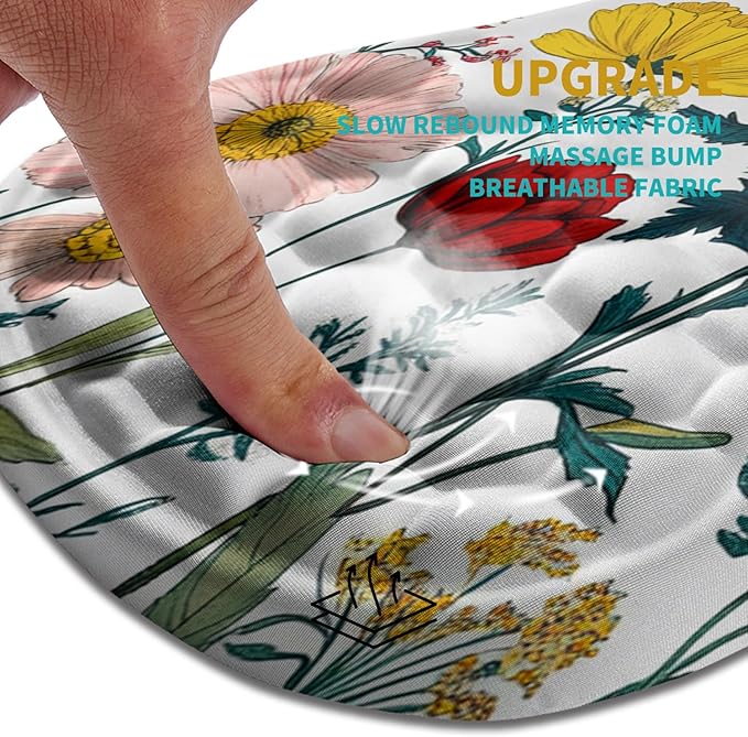 Hokafenle Ergonomic Mouse Pad Wrist Support, Wrist Rest Mousepad for Carpal Tunnel Pain Relief with Integrated Memory Foam Slope Massage Bulge (11.8x7.9 inch,Flowers and Ladybugs