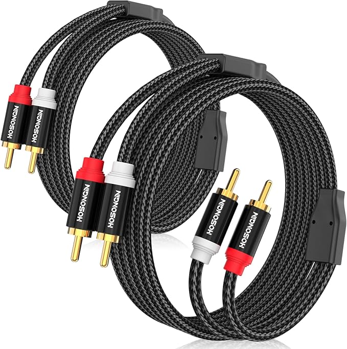 HOSONGIN RCA Cables 20ft 2 Pack[Hi-Fi Sound, Nylon Braided, Shielded], 2-Male to 2-Male RCA Audio Stereo Subwoofer Cable Auxiliary Cord for Home Theater, HDTV, Amplifiers, Hi-Fi Systems, Speakers