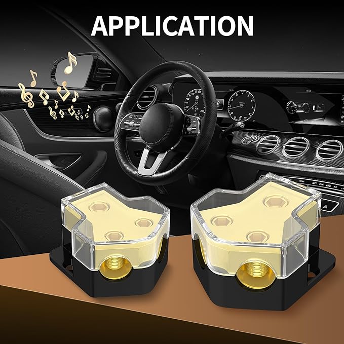 12V Power Distribution Block Car Audio Amp Splitter 2 Way 0/2/4 Gauge in 4/6/8 Gauge Out Ground Distribution Block for Automotive Car Boat