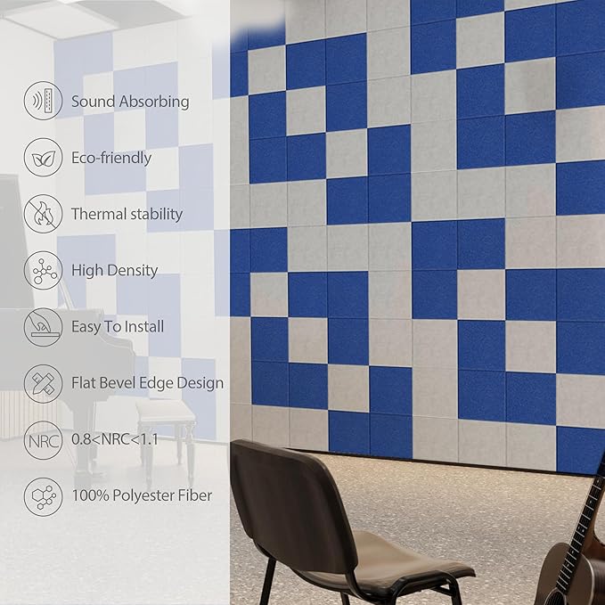 12 Pack Acoustic Panels Self Adhesive Sound Proof Foam, High Density Sound Acoustic Panel, 12X12X0.4 Inch Square Panels in Home, Office, Reccording Room, Studio,and more(Silver Gray)