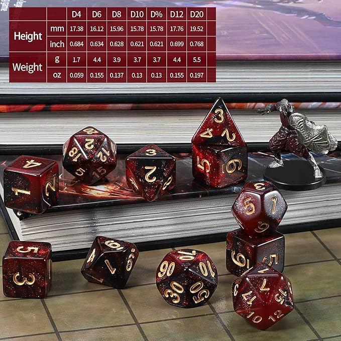 CiaraQ DND Dice Sets - 2 X 11 Polyhedral Dice (22pcs) for Dungeons and Dragons, Role Playing Table Game.