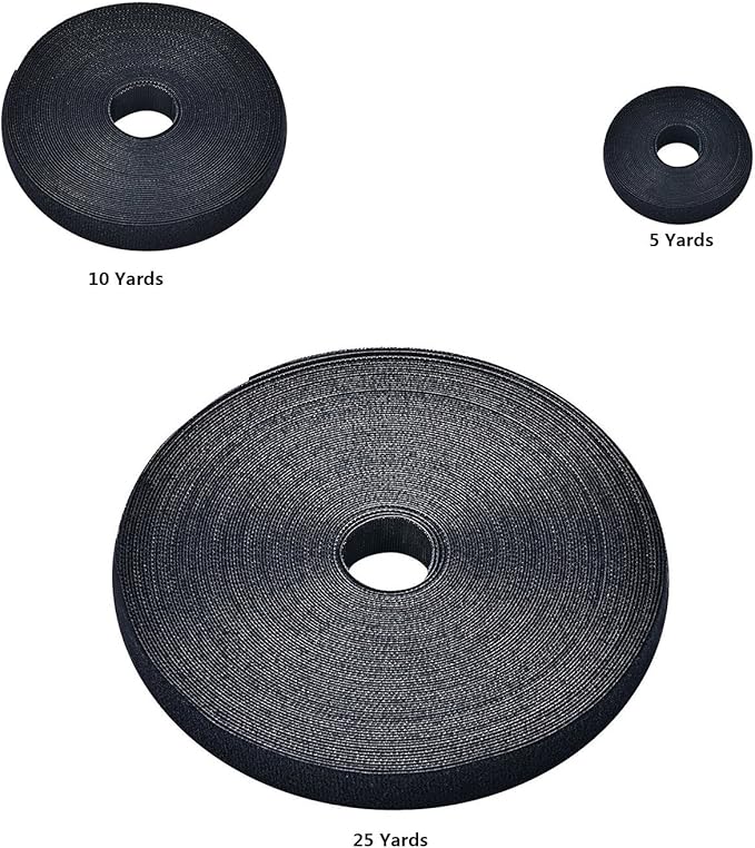 Reusable Fastening Tape Cable Ties 3/4 Inch Double Side Hook Roll (25 Yard, Black Upgraded Version)