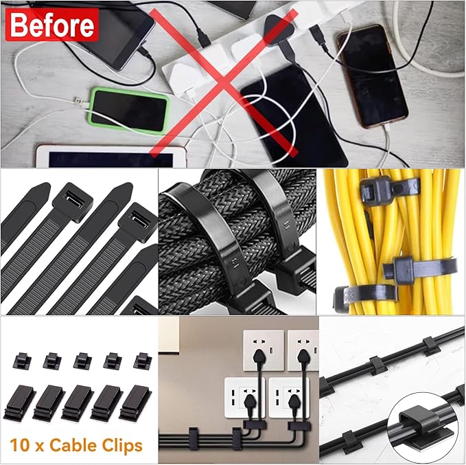 Cable Management Box 3 Pack with 125PCS Cable Management Kit for Power Strip to Hide Wires,Cord Organizer Boxes,Safe ABS Material Wire Organizer of Cable Clips Sleeve for Home & Office