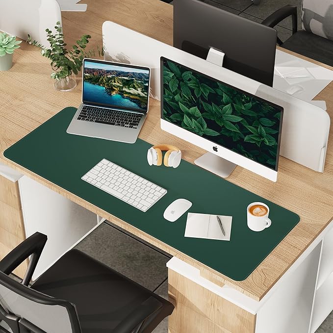Leather Desk pad Protector, Large Desk mat with Natural Cork & PU Leather,Large Mouse pad, Office Desk Mat,Waterproof Desk Writing Pad for Office and Home (47in*17in, Dark Green)