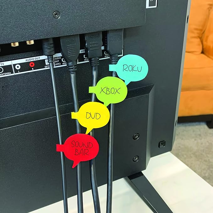Wrap-It Multi-Color (36-Pack) Storage Cable Labels - Speech Bubbles, Wire Tags for Cable Management and Organizer