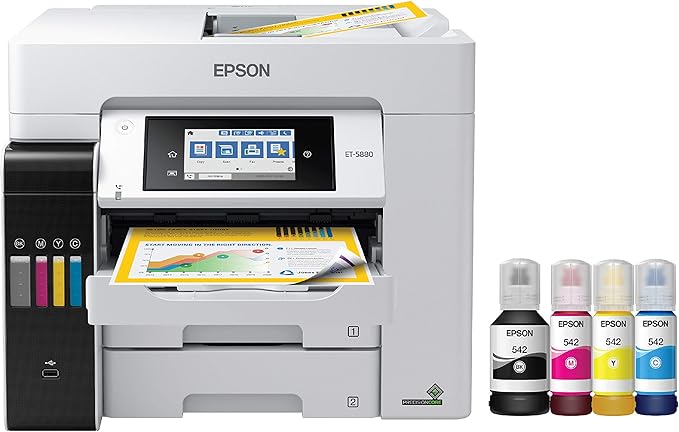 Epson EcoTank Pro ET-5880 Wireless Color All-in-One Supertank Printer & T542 EcoTank Ink Bottles (Black & White)