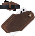 TobbinGear Leather Cell Phone Holster with Belt Clip, Universal Phone Holster for Men Belt Holder, Leather Case for iPhone, Samsung Galaxy Phones, Dark Brown, Large