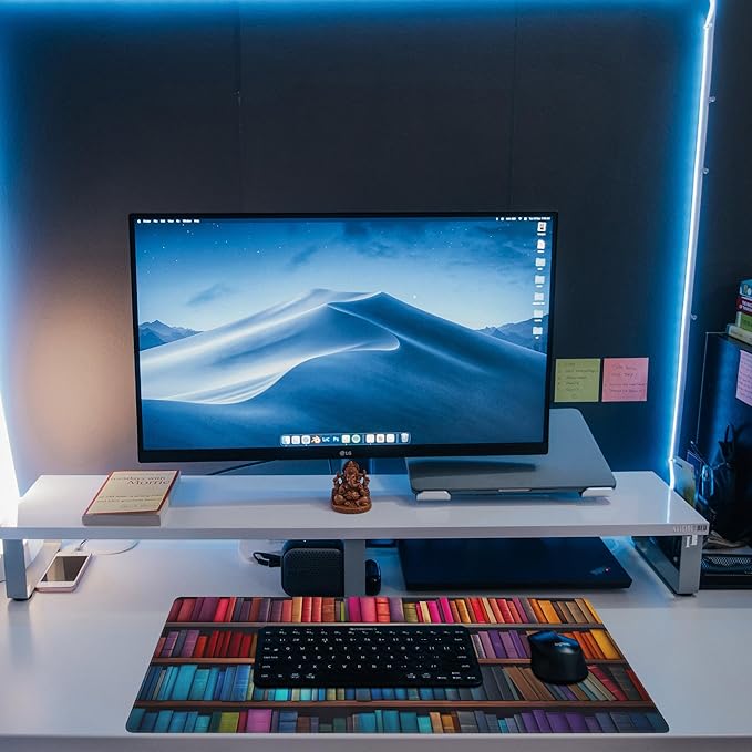 Large Gaming Mouse Pad for Desk,Bookshelves Full of Books Desk Mat,Colorful Books Desk Pad,Extended Big Computer Keyboard Mouse Pad with Non-Slip Base and Stitched Edge,31.5"x11.8"