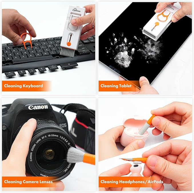 11-in-1 Keyboard Cleaning Kit, Laptop Cleaning Kit Keyboard Brush Cleaner Electronics Cleaner for Cell Phone/Earbuds/Camera Lens/Computer with Multifunctional Cleaning Tool (Orange)