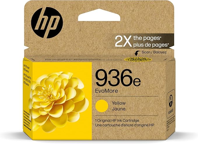 HP 936e EvoMore High Yield Yellow Ink Cartridge | Works OfficeJet 9120 Series, OfficeJet Pro 9100 Series, OfficeJet Pro Wide Format 9700 Series | Carbon Neutral | 4S6V5LN