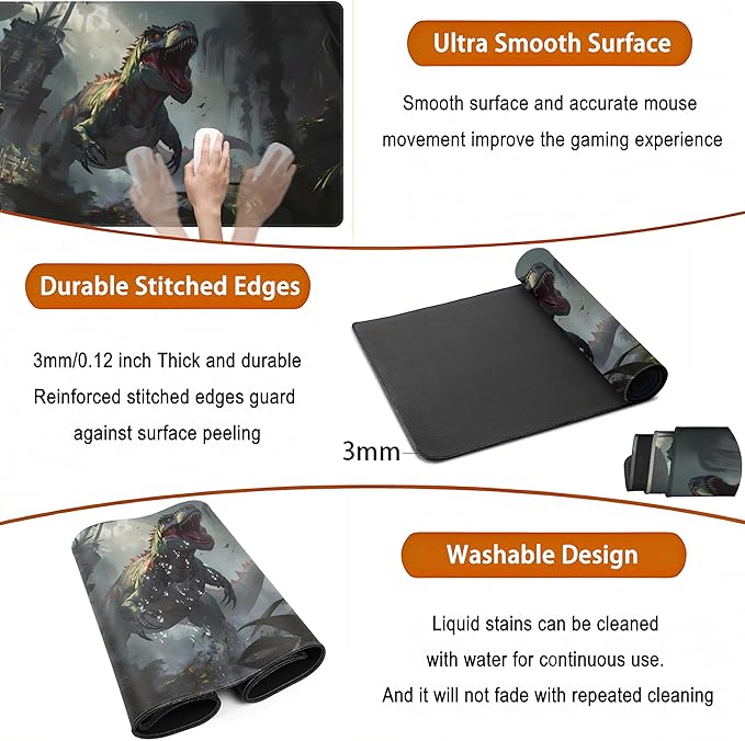 Goth Large Gaming Mouse Pad XXL Retro City Desk Mat, Office Desk Decor Desk Pad Computer Mat, Non-Slip Rubber Base Mousepad, Laptop Keyboard and Mouse Mat with Stitched Edges, 31.5x15.75 in