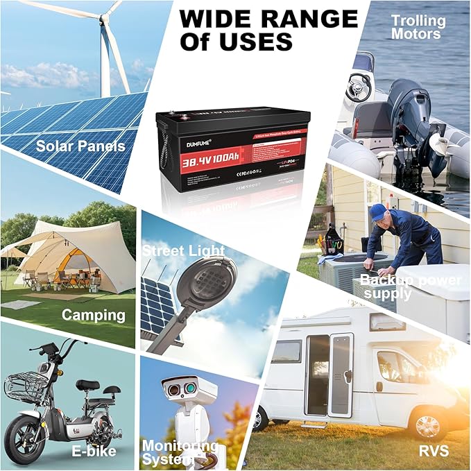 38.4V(36V) 100Ah LiFePO4 Lithium Battery Built-in 200A BMS & 15000 Cycles,3840W Motor Support,High Energy Density,Maintenance-Free for Golf Carts Utility Vehicles RV Backup Power