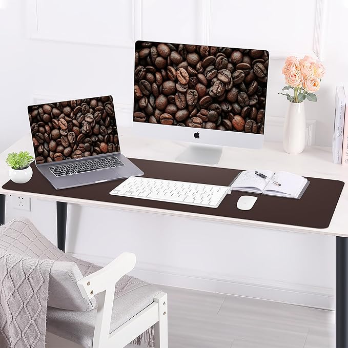 Leather Desk pad Protector, Large Desk mat with Natural Cork & PU Leather,Mouse pad,Non-Slip Office Desk Mat,Waterproof Desk Writing Pad for Office and Home (47in*17in,Coffee)