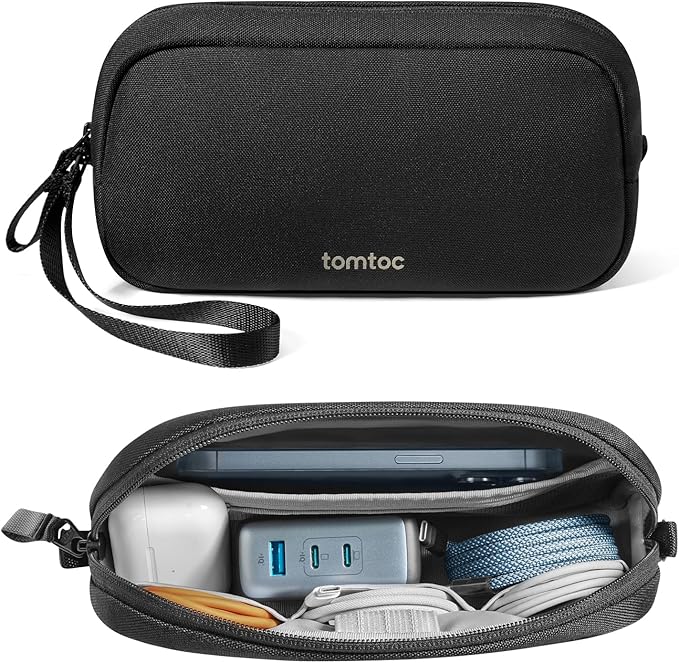 tomtoc Electronics Organizer Travel Case, Water Resistant Travel Bag Cable Organizer for Essentials, Tech Pouch Accessories Carry Storage for Cord, Phone, Cables, Airpods, USB Flash Drive, Daily Items