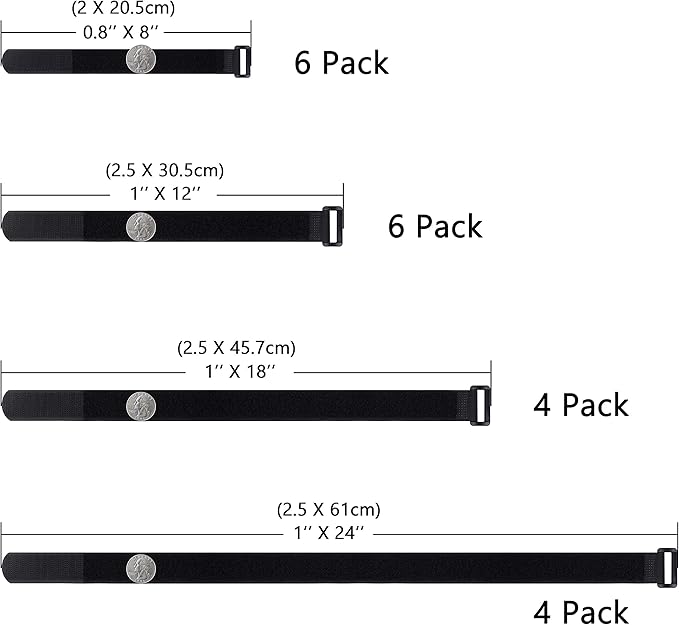 20 Pack (8 12 18 24 Inches) Hook and Loop Reusable Fastening Cable Tie Down Straps by Wisdompro - Reusable, Durable Functional Ties to Keep Your Home, Office, Workspace from Tangled Messes of Cords