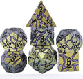 Dice Set D&D Metal,DND Metallic Glitter Crack Dice with Gift Box for RPG Board Games (Greenish Yellow Color + Purple)