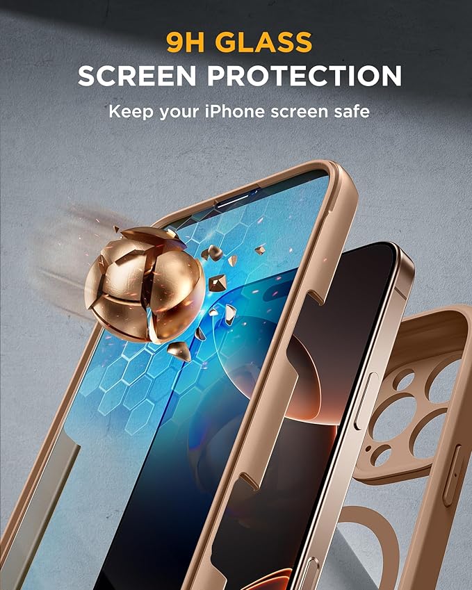 Miracase Magnetic for iPhone 16 Pro Max Case 6.9'' [Compatible with MagSafe] Full-Body Phone case with Built-in Glass Screen Protector& Camera Protector,Drop Proof 16 Pro Max Cover,Desert Brown