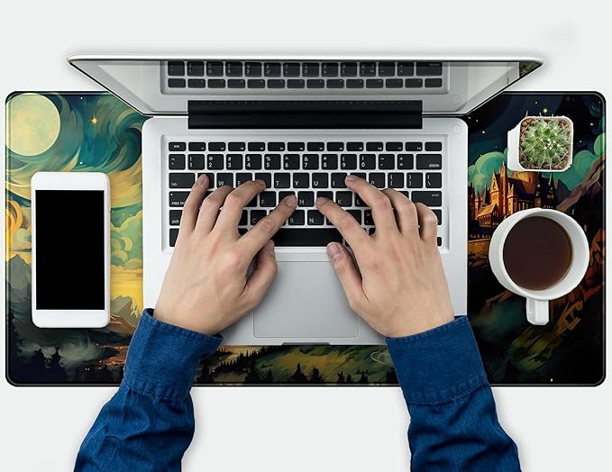 Cool Aesthetic Castle Mouse Pad Desk Pad Cute Cloudy and Starry Desk Mat, Office Desk Decor Anime Mousepad Laptop Keyboard and Mouse Mat, XXL Large Extended Gaming Deskmat for Girl 31.5x15.75 in