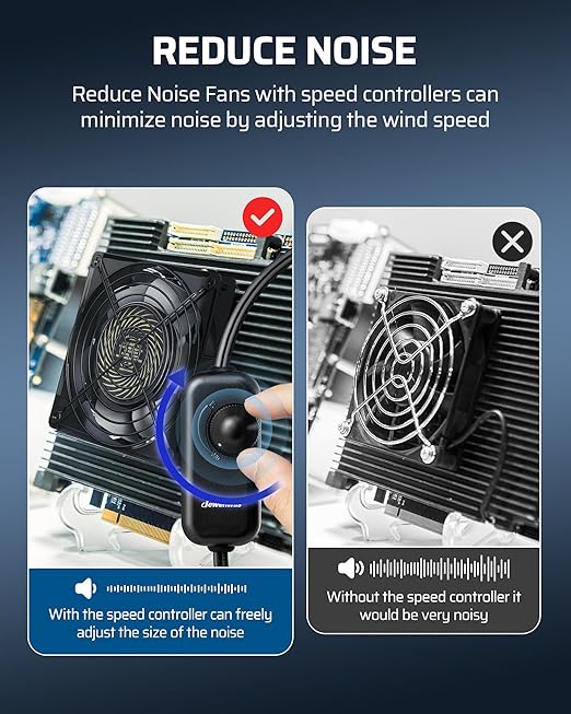 DEWENWILS 120V AC Muffin Fan, 120mm×38mm Exhaust Fan, Waterproof Case Cooling Fan with Speed Control, UL-Certified for DIY Cooling Exhaust Ventilation Needs, Flame-Resistant, 2 Pack