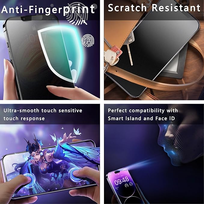 2 Pack Matte Privacy Screen Protector for iPhone 16e/iPhone 14/iPhone 13 Pro/iPhone 13, 9H Tempered Glass, Full Cover, Anti-Fingerprint, Auto Dust-Elimination, No Bubble, Easy Installation