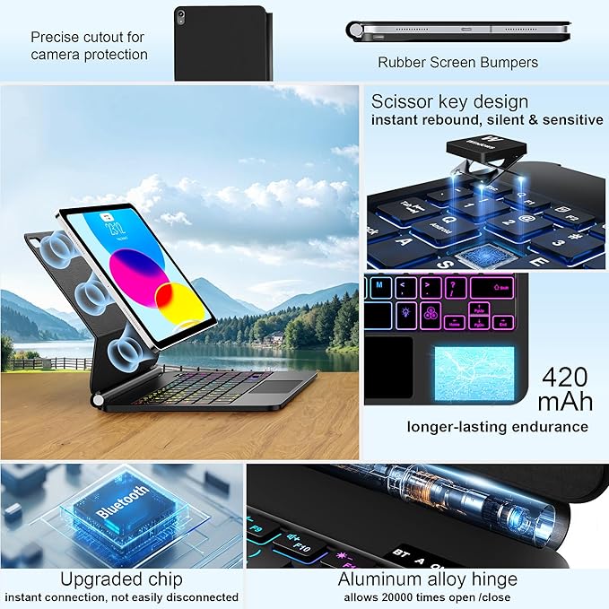for iPad 11th (A16) & 10th Generation Case with Keyboard – Magic-Style Magnetic – Floating Cantilever Stand - Multi-Touch Trackpad Keyboard Case for iPad 11 inch 2025&10th Gen 10.9 inch (Black)