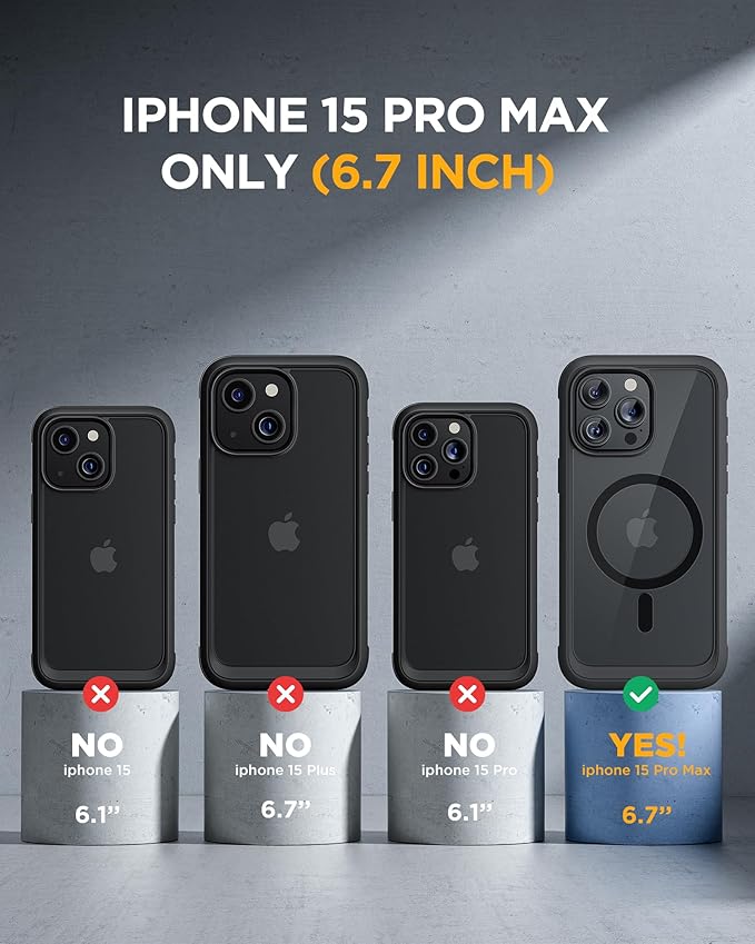 Miracase Magnetic for iPhone 15 Pro Max Case 6.7'' [Compatible with Magsafe] Full-Body Drop Proof Bumper Phone Case for iPhone 15 Pro Max with Built-in 9H Tempered Glass Screen Protector,Black