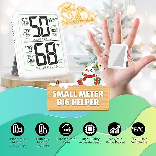 Antonki 2-Pack Room Thermometer, Digital Small Hygrometer Indoor Thermometer Humidity Gauge, Temperature Humidity Meter with Max/Min Record Monitor Sensor for Home, Plants - Battery Included