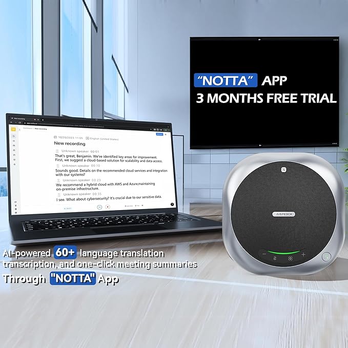 Bluetooth Conference Speakerphone M6 Conference Microphone with AI Noise Reduction AI Transcription Full-Duplex 360° Omnidirectional Voice Pickup USB Speaker for Teams Zoom Home Office, Black