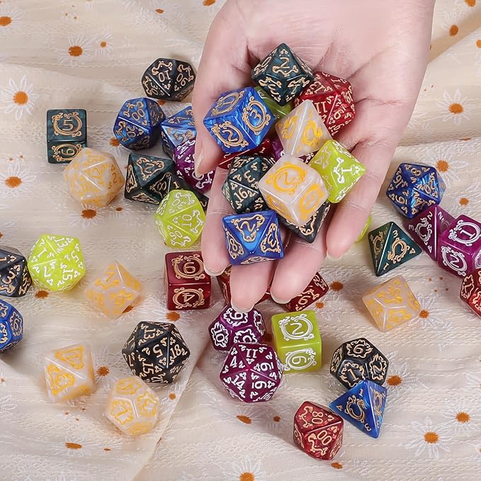 CiaraQ DND Dice Sets - 49pcs Polyhedral Dice, 7 Sets D&D Dice with Pouches, D4 D6 D8 D10 D% D12 D20 Dice for Dungeons and Dragons DND RPG MTG Table Games