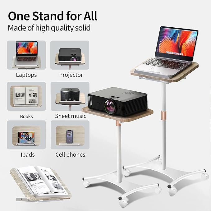 NAMON Laptop Floor Stand with Wheels - 2 in 1 Dual-use Floor & Desk, Adjustable Height from 16.5" to 51", Perfect for Home, Office, Meeting Room, Study (White Ash Effect)