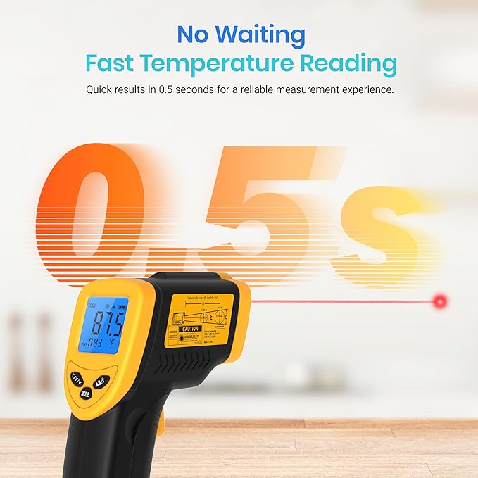 Etekcity Infrared Thermometer Laser Temperature Gun 774, Meat Food Candy Oven Thermometer for Griddle Accessories, Heat Gun for Cooking Refrigerator Tools, Yellow