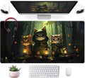 Forest Cats Desk Mat Anime Cat Desk Pad Cute, Kawaii Green Mouse Pad XXL, Large Extended Gaming Mousepad Keyboard Mouse Mat with Stitched Edges, Home Office Decor Pad for Women Girl 31.5x15.75 in