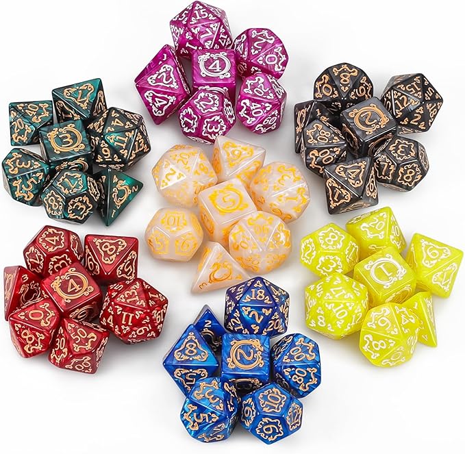 CiaraQ DND Dice Sets - 49pcs Polyhedral Dice, 7 Sets D&D Dice with Pouches, D4 D6 D8 D10 D% D12 D20 Dice for Dungeons and Dragons DND RPG MTG Table Games