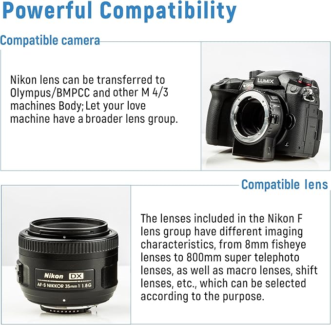 VILTROX NF-M1 Lens Adapter, Auto Focus Lens Converter Ring Camera Lens Mount Adapter Compatible with Nikon F-Mount AF AF-S AF-P AF-I Lens to M4/3 Mount Camera(Olympus/BMPCC)