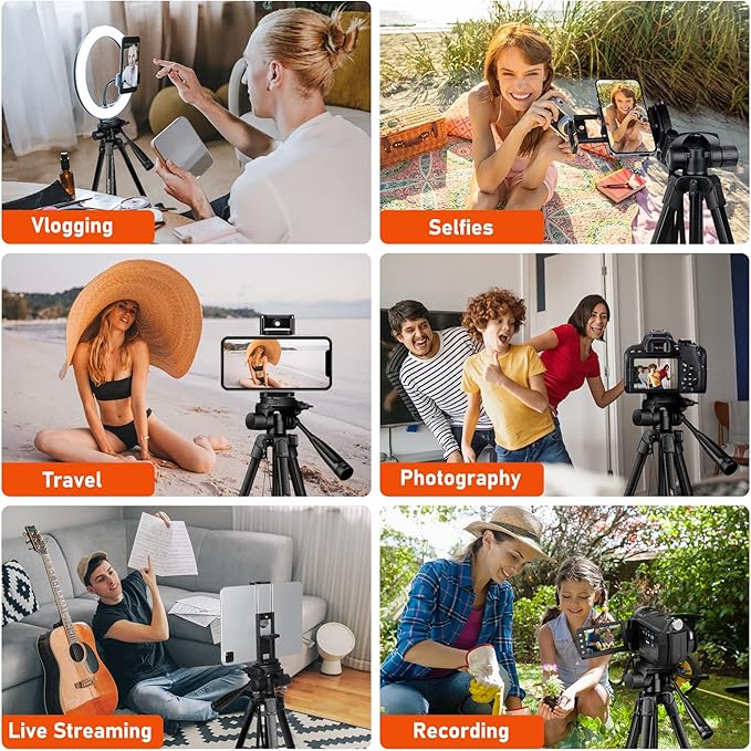 JOILCAN Camera Tripod, 68" Tablet Tripod Stand for Phone Cameras, Travel Tripods Compatible with iPad iPhone DSLR SLR Projector, Cell Phone Tripods Stand with Remote/Travel Bag / 2 in 1 Mount