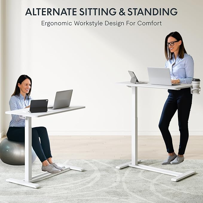 FLEXISPOT Adjustable C Table with Wheels, Mobile Snack Side End Table Sofa Couch Bedside Table Laptop Rolling Cart TV Tray Night Stand Small Space Side Table,(31.5" W x 17.7" D,White)