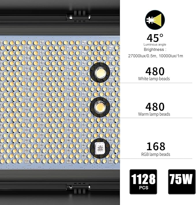 GVM 1500D RGB LED Video Light, 75W Video Lighting Kit with Bluetooth Control, 3 Packs Led Panel Light for Photography, YouTube Studio, Video Shooting, Broadcasting, Conference, 1128 Led Beads
