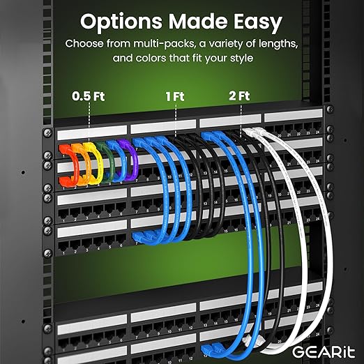 GEARit Cat 6 Ethernet Cable (24-Pack 1 Foot) Cat6 Network Patch, 10Gbps, RJ45, Snagless Cord, Gold-Plated Connectors, Internet for PC, TV, Tablet, Router, Printer, Servers, IT Data Center - White