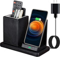 Wireless Charger with Desk Organizer, Wireless Charging Station for iPhone 13/13 Pro Max/13 Pro/12 Series/11/XS Max/XR/X/8Plus/SE 2, Wireless Charging Stand with Leather… (Black)
