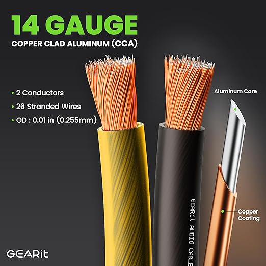 GEARit Speaker Wire 14 Gauge, Speaker Cable 100ft for Car Audio, Home Theater, CCA(Black Yellow)